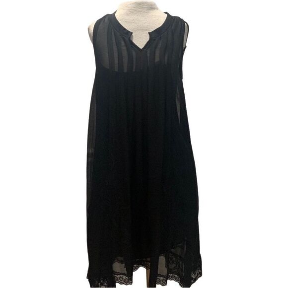 Staring at Stars Black Lace Pleated tunic dress sheer underlay adjustable straps - Picture 1 of 16